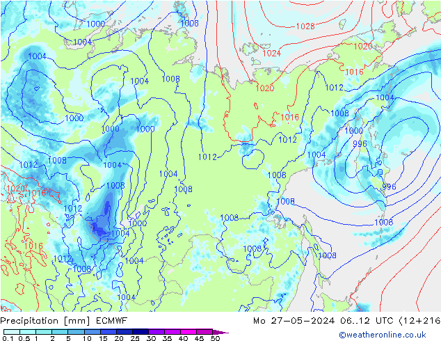 Srážky ECMWF Po 27.05.2024 12 UTC