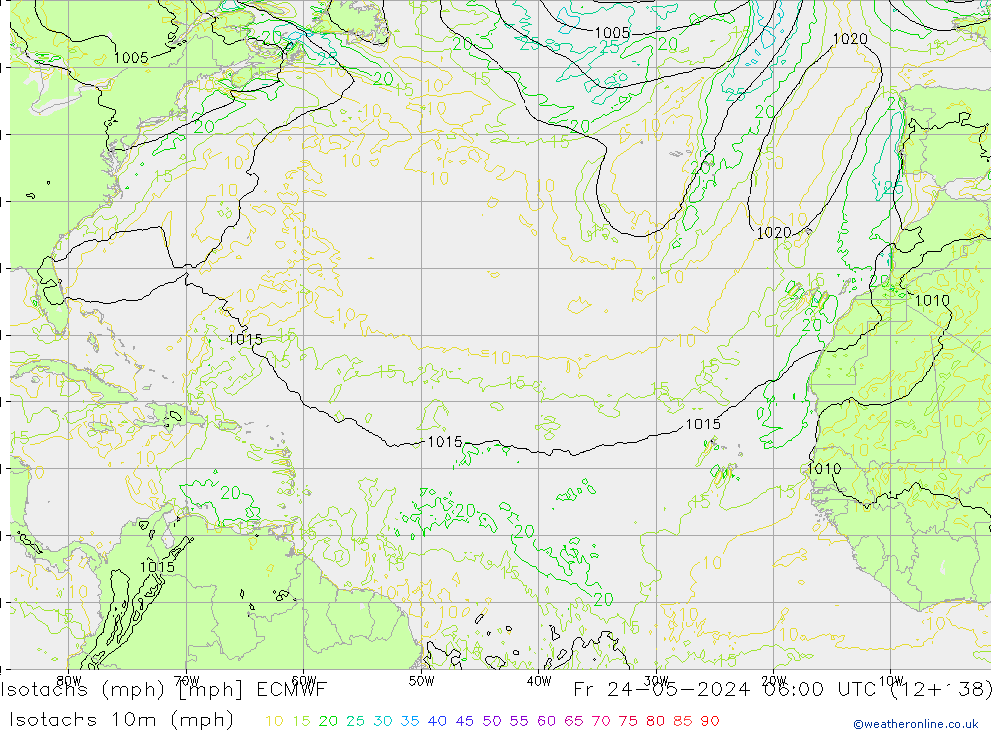 Isotachs (mph) ECMWF Sex 24.05.2024 06 UTC