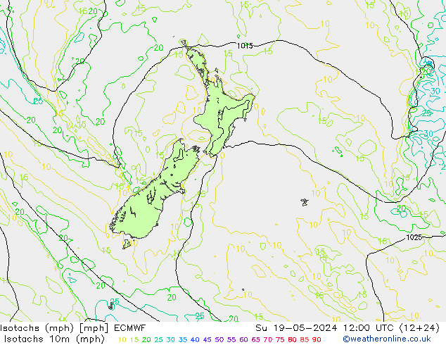 Isotachs (mph) ECMWF Su 19.05.2024 12 UTC