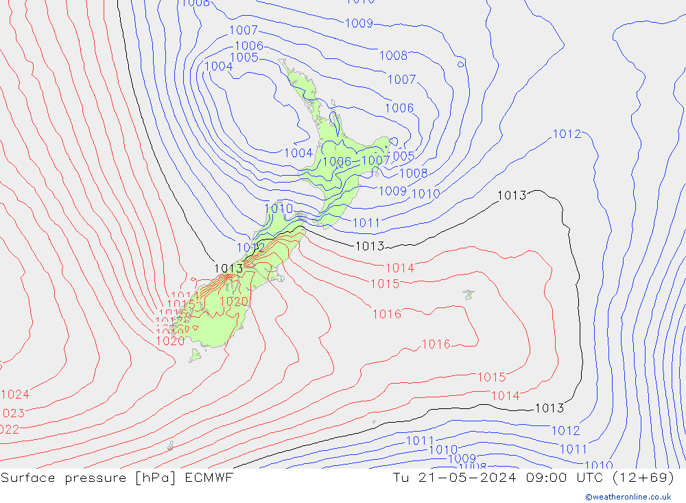 Surface pressure ECMWF Tu 21.05.2024 09 UTC
