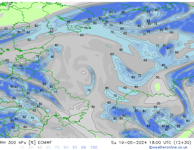 Humidité rel. 300 hPa ECMWF dim 19.05.2024 18 UTC