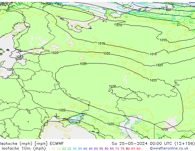 Izotacha (mph) ECMWF so. 25.05.2024 00 UTC