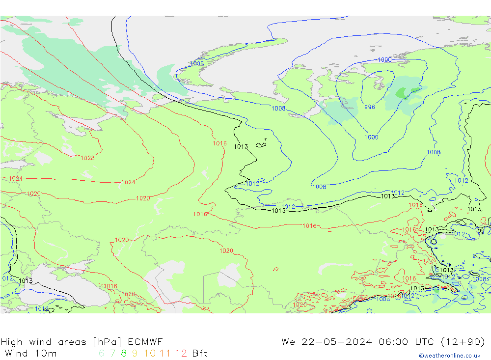 High wind areas ECMWF  22.05.2024 06 UTC