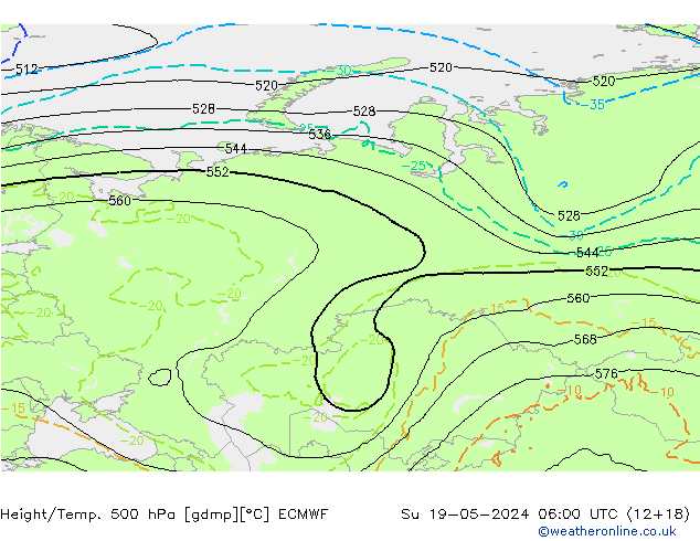 Z500/Yağmur (+YB)/Z850 ECMWF Paz 19.05.2024 06 UTC