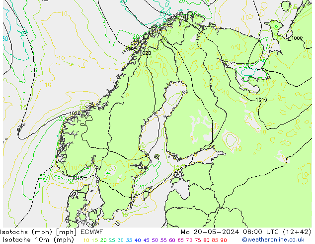 Isotachs (mph) ECMWF  20.05.2024 06 UTC