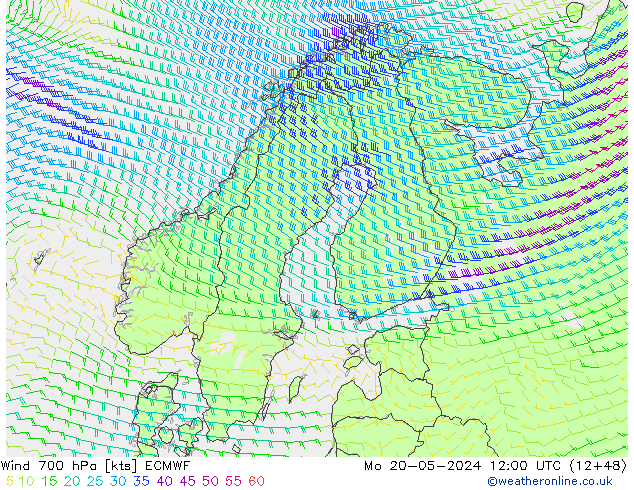 Wind 700 hPa ECMWF Mo 20.05.2024 12 UTC