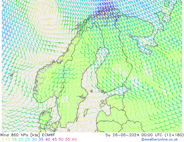 Wind 850 hPa ECMWF So 26.05.2024 00 UTC