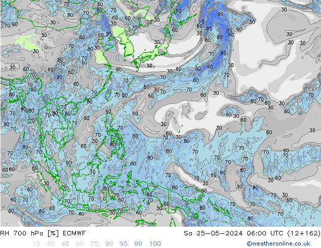 Humidité rel. 700 hPa ECMWF sam 25.05.2024 06 UTC