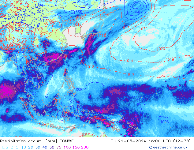 Precipitation accum. ECMWF  21.05.2024 18 UTC
