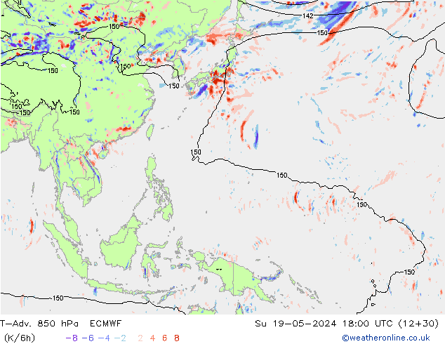 T-Adv. 850 hPa ECMWF Su 19.05.2024 18 UTC
