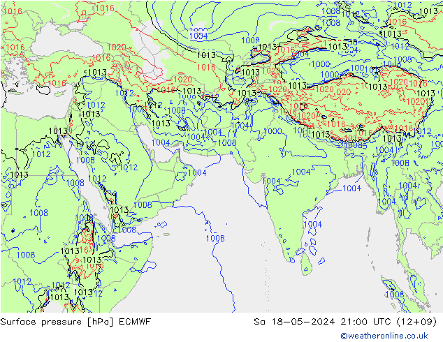 Surface pressure ECMWF Sa 18.05.2024 21 UTC