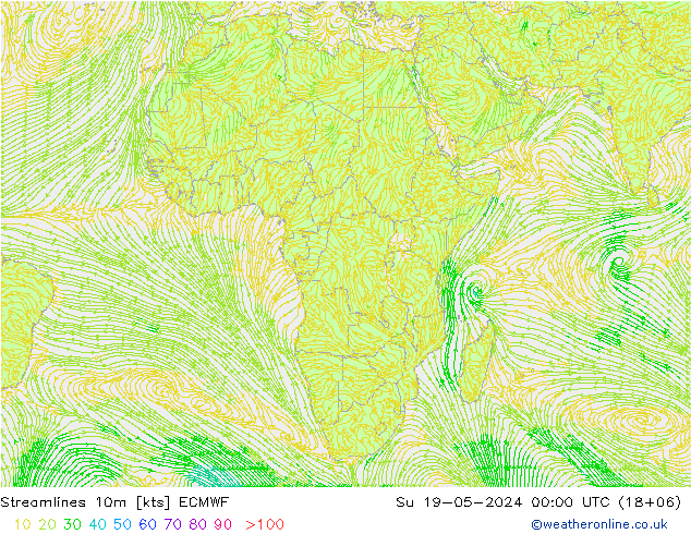 Línea de corriente 10m ECMWF dom 19.05.2024 00 UTC