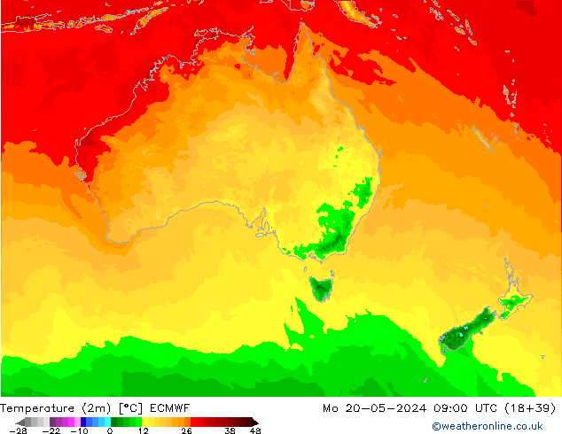 Temperatura (2m) ECMWF lun 20.05.2024 09 UTC