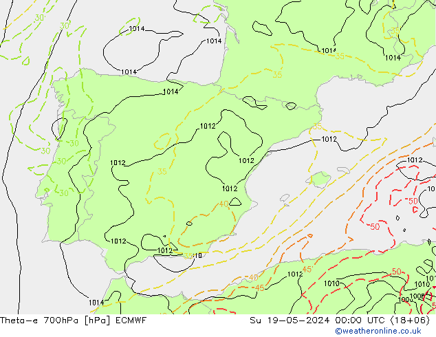 Theta-e 700hPa ECMWF Su 19.05.2024 00 UTC