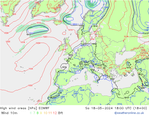 High wind areas ECMWF sam 18.05.2024 18 UTC