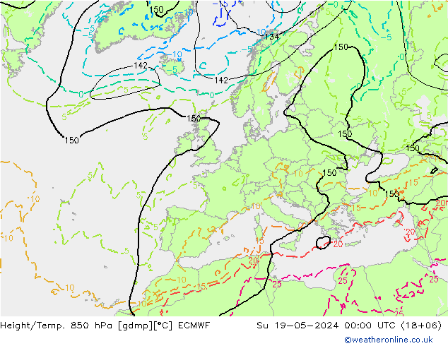 Height/Temp. 850 hPa ECMWF Ne 19.05.2024 00 UTC
