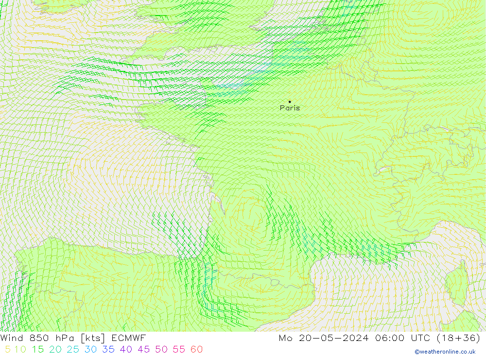 Rüzgar 850 hPa ECMWF Pzt 20.05.2024 06 UTC