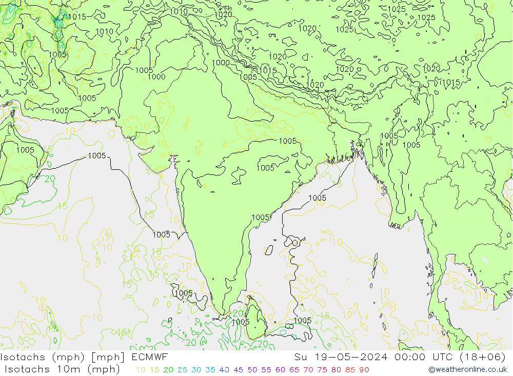 Izotacha (mph) ECMWF nie. 19.05.2024 00 UTC