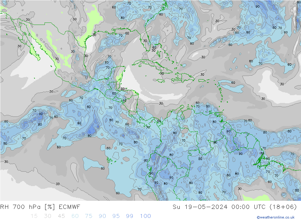 Humidité rel. 700 hPa ECMWF dim 19.05.2024 00 UTC