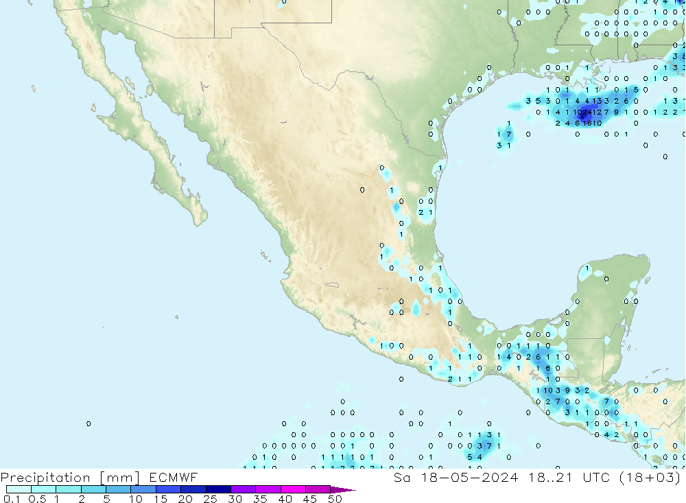 Precipitazione ECMWF sab 18.05.2024 21 UTC
