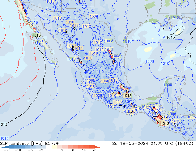 Tendencia de presión ECMWF sáb 18.05.2024 21 UTC