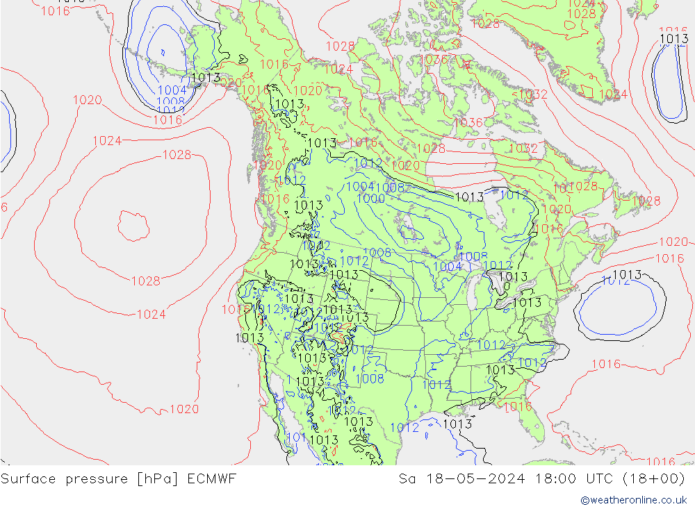 Presión superficial ECMWF sáb 18.05.2024 18 UTC