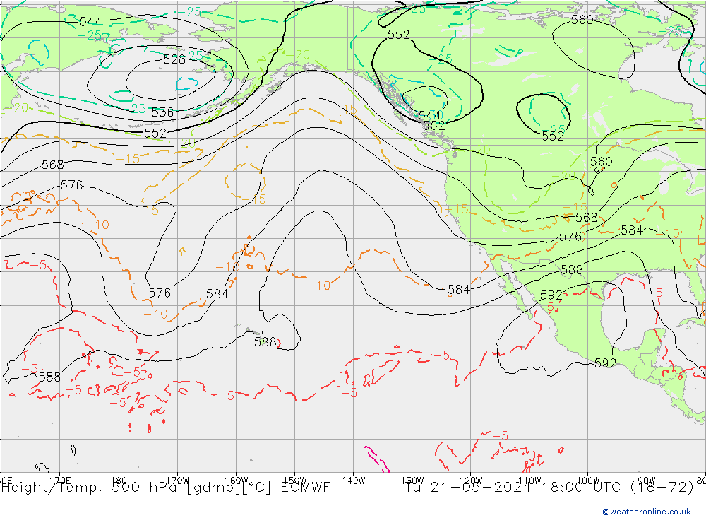 Z500/Rain (+SLP)/Z850 ECMWF Ter 21.05.2024 18 UTC