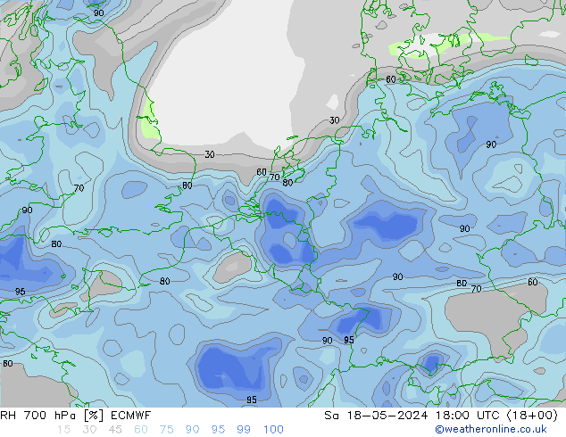 Humidité rel. 700 hPa ECMWF sam 18.05.2024 18 UTC