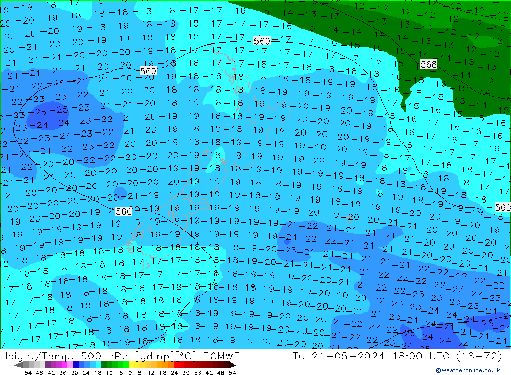 Hoogte/Temp. 500 hPa ECMWF di 21.05.2024 18 UTC