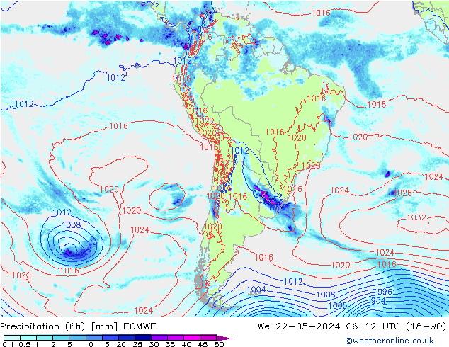Precipitação (6h) ECMWF Qua 22.05.2024 12 UTC