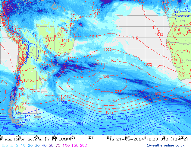 Precipitation accum. ECMWF Tu 21.05.2024 18 UTC