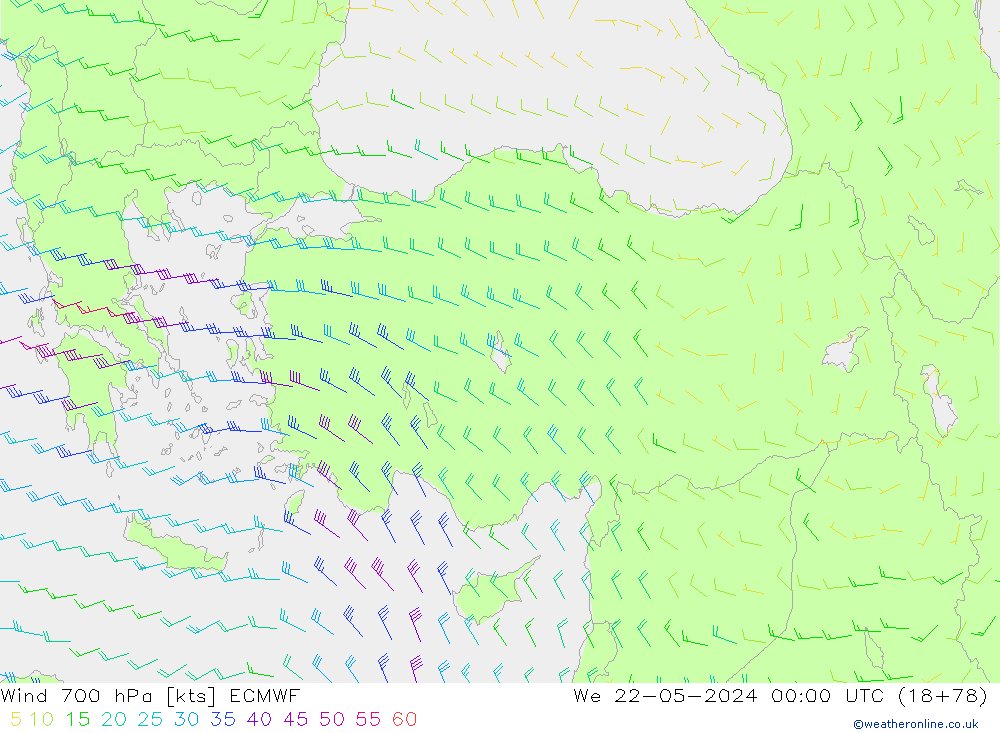 Rüzgar 700 hPa ECMWF Çar 22.05.2024 00 UTC