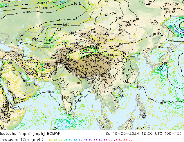 Isotachen (mph) ECMWF zo 19.05.2024 15 UTC