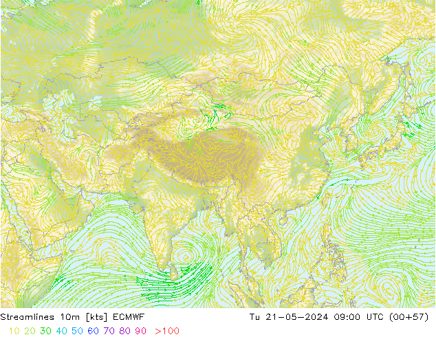 Linha de corrente 10m ECMWF Ter 21.05.2024 09 UTC