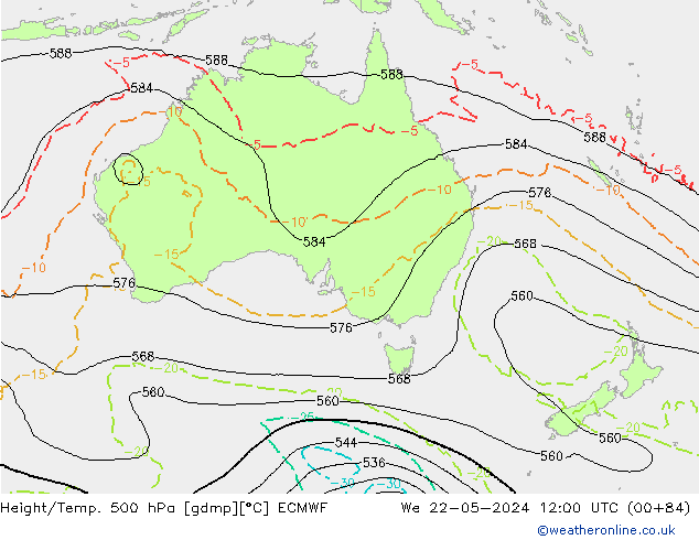 Z500/Rain (+SLP)/Z850 ECMWF ср 22.05.2024 12 UTC
