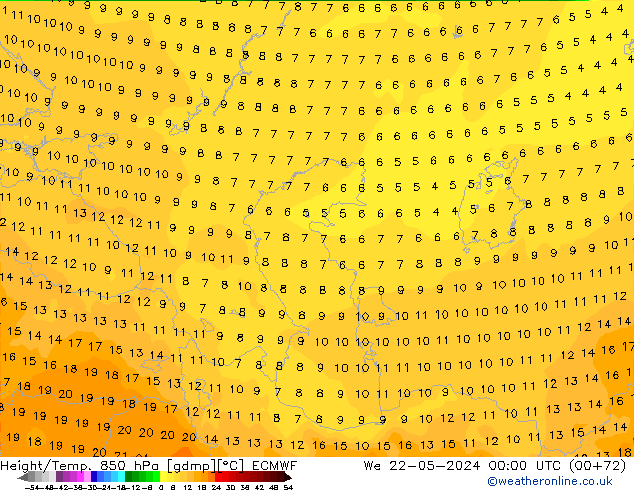 Z500/Rain (+SLP)/Z850 ECMWF Mi 22.05.2024 00 UTC