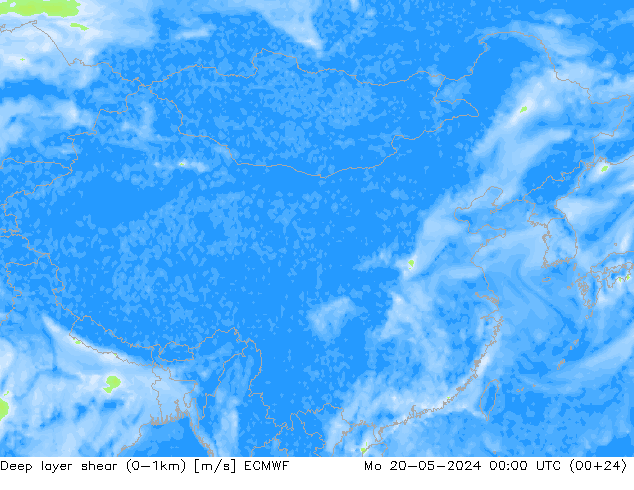 Deep layer shear (0-1km) ECMWF 星期一 20.05.2024 00 UTC