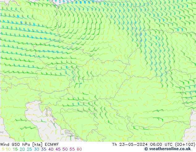 Rüzgar 950 hPa ECMWF Per 23.05.2024 06 UTC