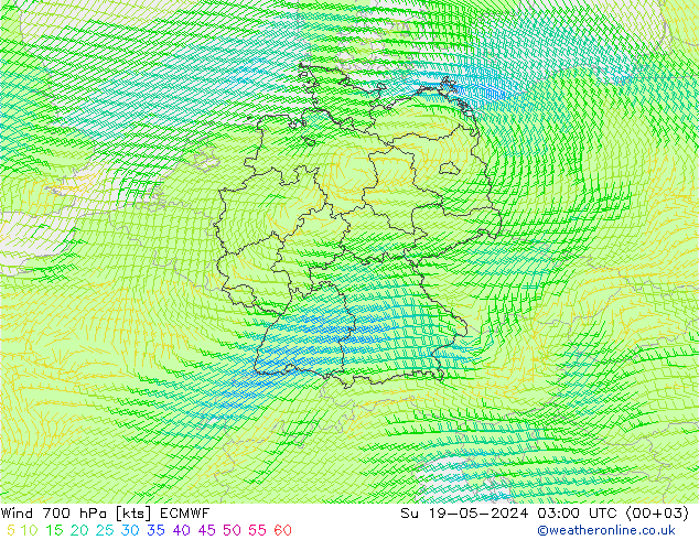 风 700 hPa ECMWF 星期日 19.05.2024 03 UTC