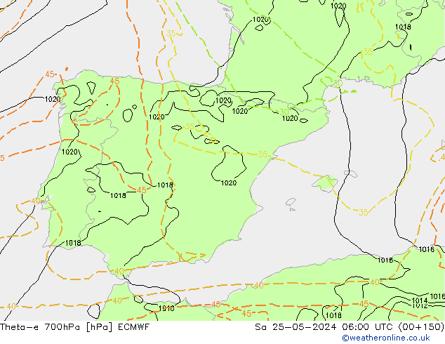 Theta-e 700hPa ECMWF So 25.05.2024 06 UTC