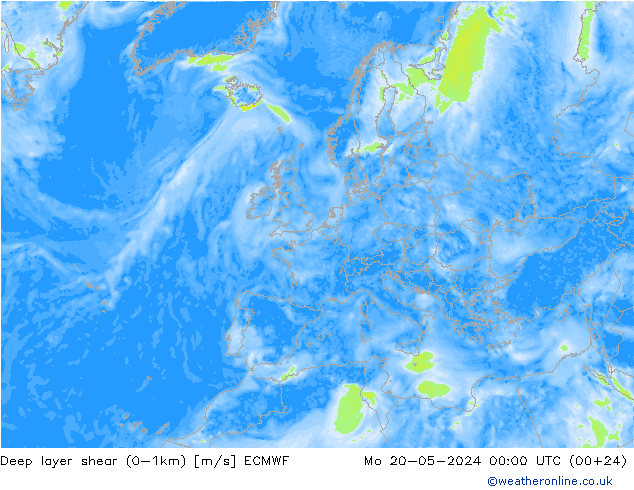 Deep layer shear (0-1km) ECMWF Po 20.05.2024 00 UTC