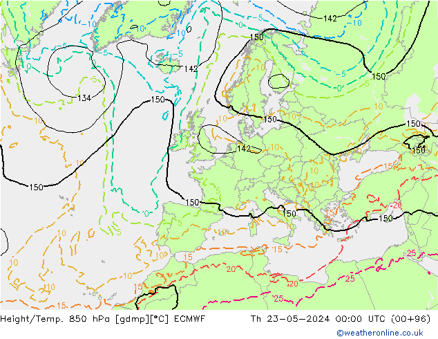 Height/Temp. 850 hPa ECMWF Čt 23.05.2024 00 UTC
