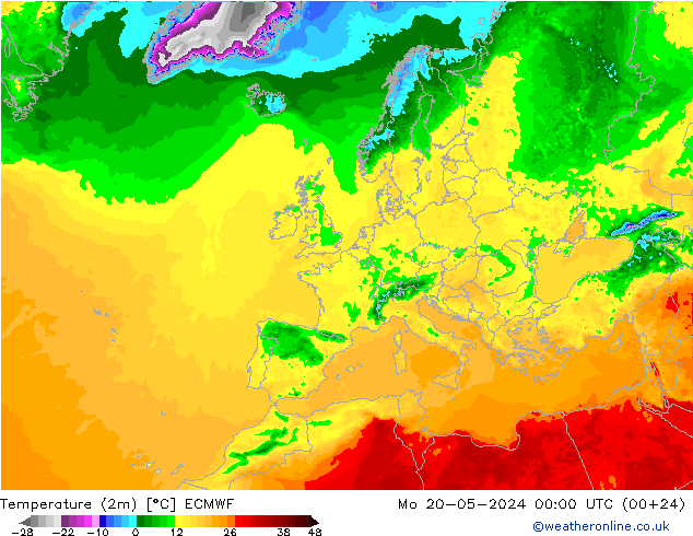 Temperature (2m) ECMWF Po 20.05.2024 00 UTC