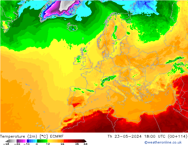 карта температуры ECMWF чт 23.05.2024 18 UTC