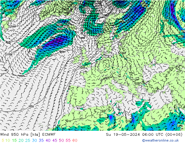 Vent 950 hPa ECMWF dim 19.05.2024 06 UTC