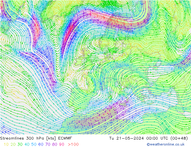 ветер 300 гПа ECMWF вт 21.05.2024 00 UTC