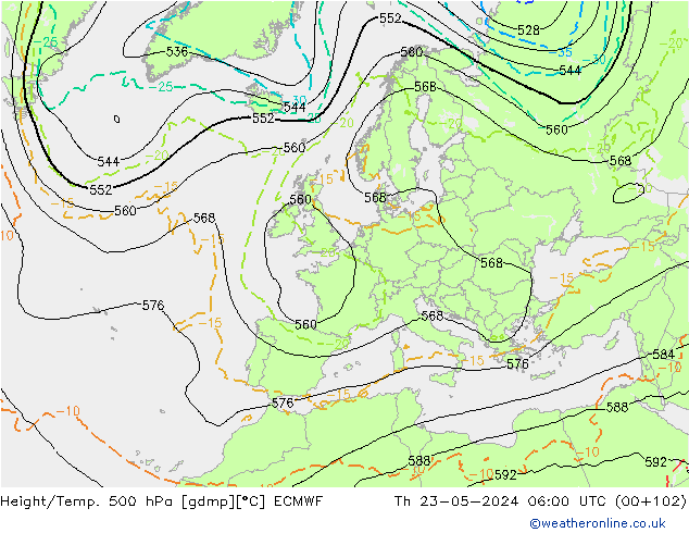 Z500/Rain (+SLP)/Z850 ECMWF чт 23.05.2024 06 UTC