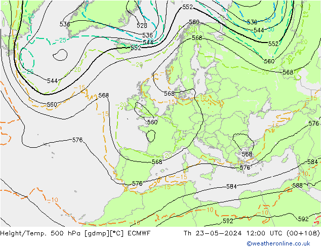 Z500/Rain (+SLP)/Z850 ECMWF Th 23.05.2024 12 UTC