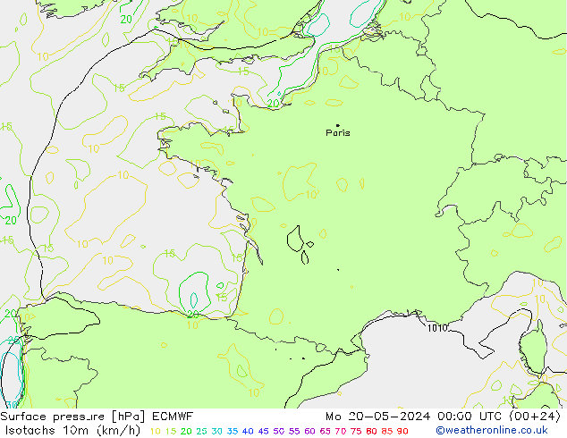 Isotachs (kph) ECMWF Seg 20.05.2024 00 UTC
