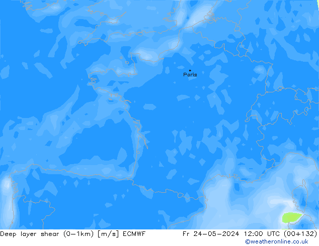 Deep layer shear (0-1km) ECMWF ven 24.05.2024 12 UTC